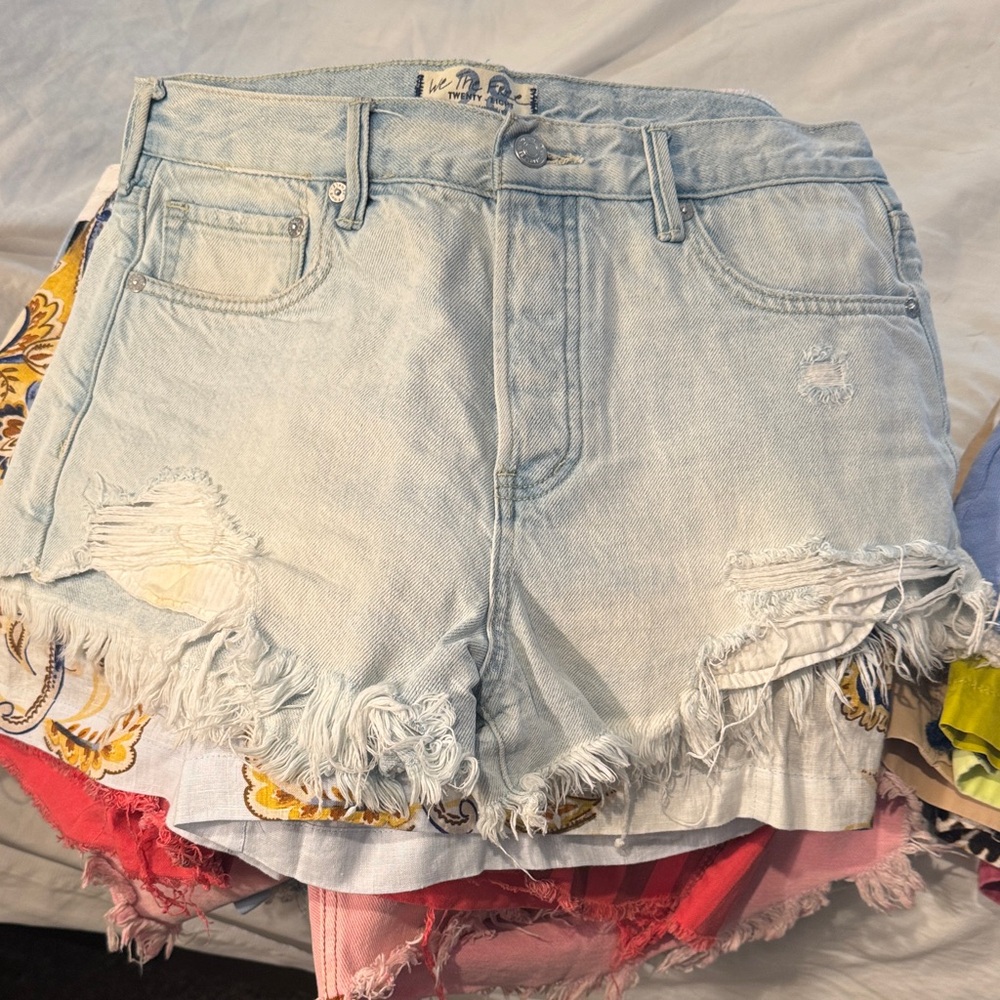 We The Free Light Blue Distressed Denim Shorts